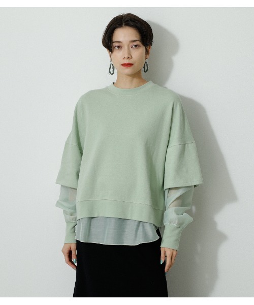 AZUL by moussy（アズールバイマウジー）の「SHEER LAYERED TOPS/シアーレイヤードトップス（シャツ/ブラウス・レディース・ブラック/アイボリー/ミント・FREE）」の16枚目の写真