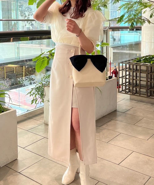 one after another NICE CLAUP(ワンアフターアナザーナイスクラップ)の「チュールドッキング半袖トップス(ニット/セーター・レディース・オフホワイト/ミント/モカ・FREE)」の15枚目の写真