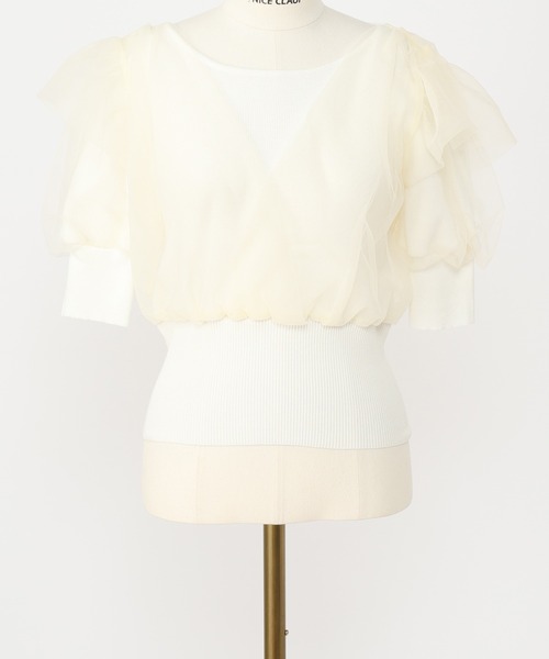 one after another NICE CLAUP(ワンアフターアナザーナイスクラップ)の「チュールドッキング半袖トップス(ニット/セーター・レディース・オフホワイト/ミント/モカ・FREE)」の16枚目の写真