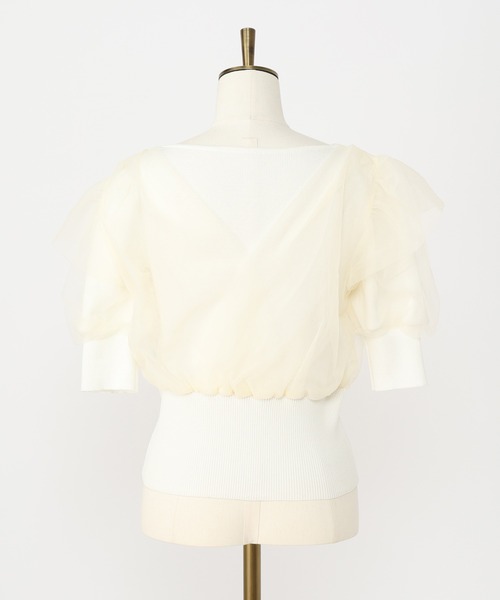 one after another NICE CLAUP(ワンアフターアナザーナイスクラップ)の「チュールドッキング半袖トップス(ニット/セーター・レディース・オフホワイト/ミント/モカ・FREE)」の17枚目の写真