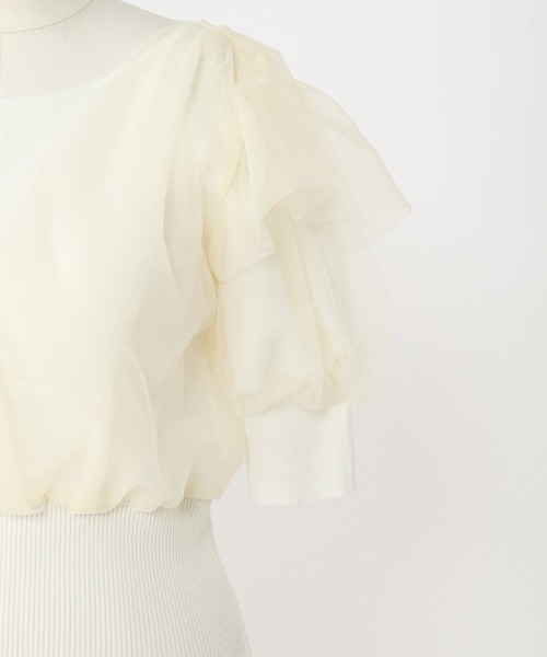 one after another NICE CLAUP(ワンアフターアナザーナイスクラップ)の「チュールドッキング半袖トップス(ニット/セーター・レディース・オフホワイト/ミント/モカ・FREE)」の20枚目の写真