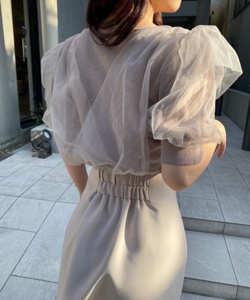 one after another NICE CLAUP(ワンアフターアナザーナイスクラップ)の「チュールドッキング半袖トップス(ニット/セーター・レディース・オフホワイト/ミント/モカ・FREE)」の12枚目の写真