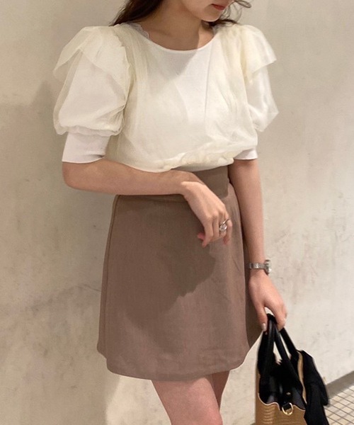 one after another NICE CLAUP(ワンアフターアナザーナイスクラップ)の「チュールドッキング半袖トップス(ニット/セーター・レディース・オフホワイト/ミント/モカ・FREE)」の14枚目の写真