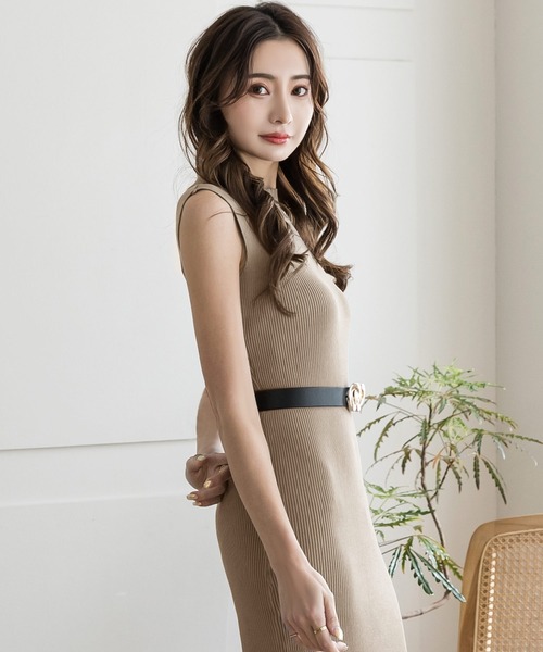 Julia Boutique（ジュリアブティック）の「ハイネックノースリーブタイトニットワンピース/22148（ワンピース・レディース・ブラック/グレー/ピンク/ネイビー/ブルー/ベージュ/モカ/グリーン/テラコッタ・ONE）」の18枚目の写真