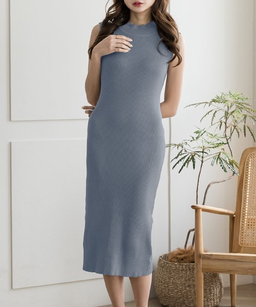 ハイネックノースリーブタイトニットワンピース/22148（ワンピース