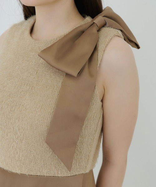 TINA：JOJUN（ティーナジョジュン）の「リボンブローチ付き ドッキングドレス TINA：JOJUN（ワンピース・レディース・ブラック/モカ・S/M）」の15枚目の写真