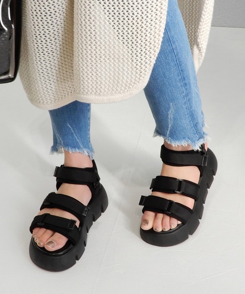 minia（ミニア）の「厚底ベルクロスポーツサンダル（サンダル・レディース・ブラック/ベージュ/カーキ/レオパード・S/M/L/LL）」の11枚目の写真