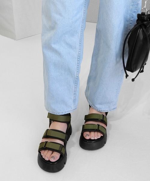 minia（ミニア）の「厚底ベルクロスポーツサンダル（サンダル・レディース・ブラック/ベージュ/カーキ/レオパード・S/M/L/LL）」の19枚目の写真