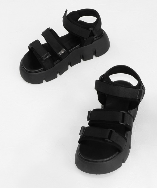 minia（ミニア）の「厚底ベルクロスポーツサンダル（サンダル・レディース・ブラック/ベージュ/カーキ/レオパード・S/M/L/LL）」の12枚目の写真