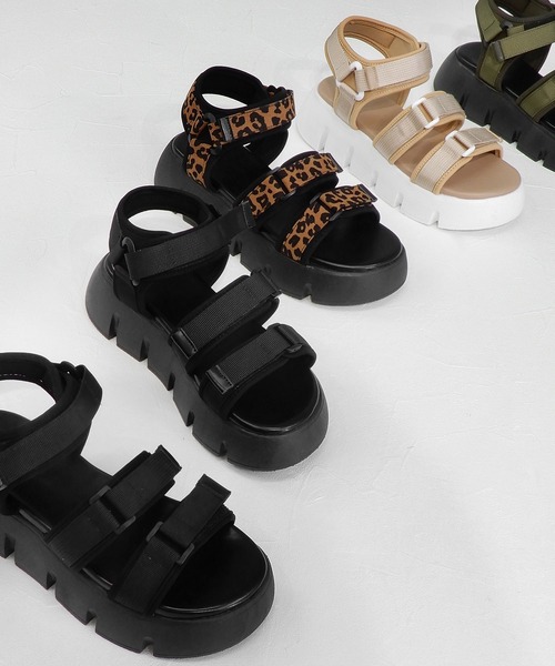 minia（ミニア）の「厚底ベルクロスポーツサンダル（サンダル・レディース・ブラック/ベージュ/カーキ/レオパード・S/M/L/LL）」の5枚目の写真