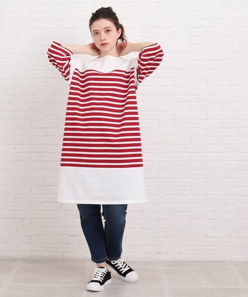SHOO・LA・RUE(シューラルー)の「◆切り替えパネルボーダー柄ワンピース(ワンピース・レディース・レッド系4/ブラック系2/ブルー系2・02/03/04)」の5枚目の写真