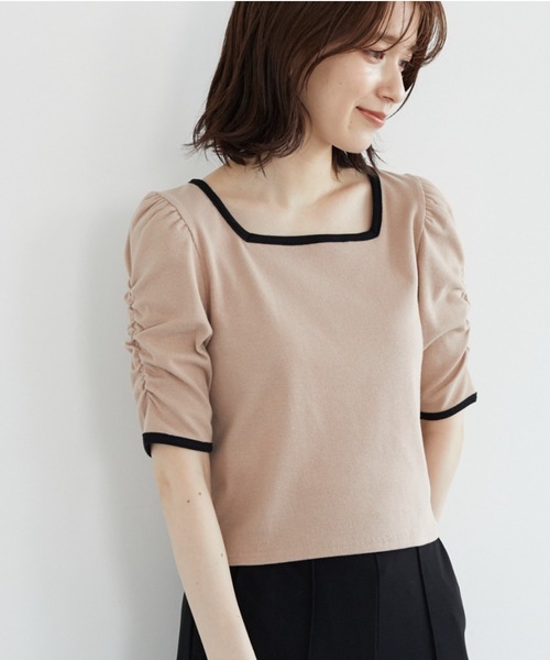 Petit fleur（プチフルール）の「・Petit Fleur リブギャザープルオーバー（Tシャツ/カットソー・レディース・ベージュ/ブラック/ライトカーキ・FREE）」の4枚目の写真