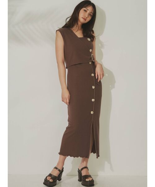 RESEXXY（リゼクシー）の「メローアシメリブワンピース（ワンピース・レディース・ブラック/ブラウン/アイボリー・FREE）」の13枚目の写真