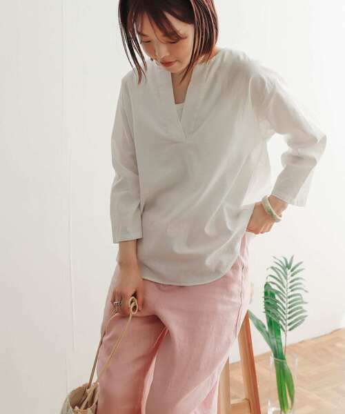 URBAN RESEARCH DOORS（アーバンリサーチドアーズ）の「リネンコットンスキッパーシャツ（シャツ/ブラウス・レディース・ネイビー/オフホワイト/ブルー・MEDIUM）」の2枚目の写真