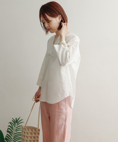 URBAN RESEARCH DOORS（アーバンリサーチドアーズ）の「リネンコットンスキッパーシャツ（シャツ/ブラウス・レディース・ネイビー/オフホワイト/ブルー・MEDIUM）」の8枚目の写真