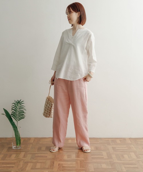 URBAN RESEARCH DOORS - 【リネンブラウス】アーバンリサーチ　スキッパーシャツ 長袖ブラウス　白シャツ　麻 リネンブラウス】アーバンリサーチ スキッパーシャツ 長袖