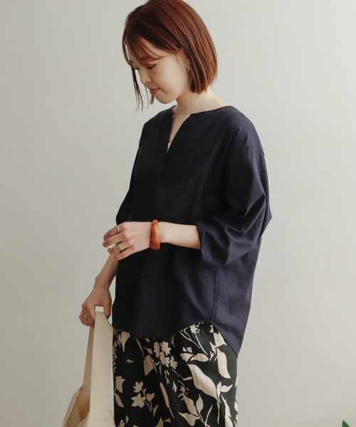 URBAN RESEARCH DOORS（アーバンリサーチドアーズ）の「リネンコットンスキッパーシャツ（シャツ/ブラウス・レディース・ネイビー/オフホワイト/ブルー・MEDIUM）」の17枚目の写真