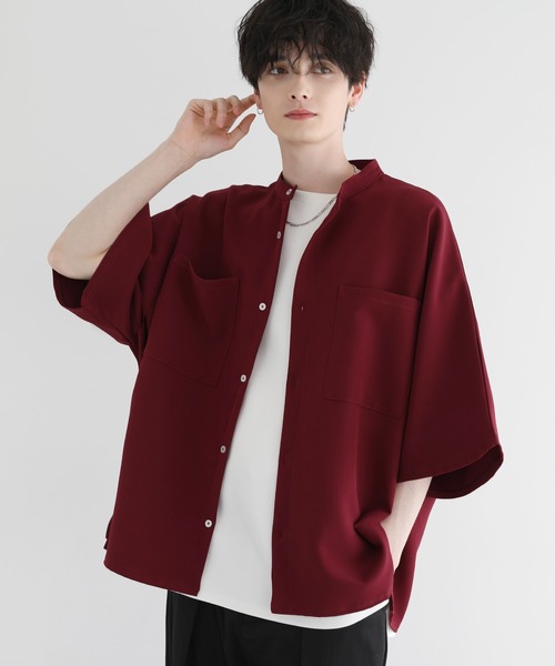 LILL(リル)の「ハーフスリーブドルマンバンドカラーシャツ(シャツ/ブラウス・メンズ・ホワイト/ライトブルー/ブラック/ダークグリーン/ブルー/グリーン/ライトグレー/ベージュ/ワイン/ダークグレー・S/M/L/XL)」の10枚目の写真