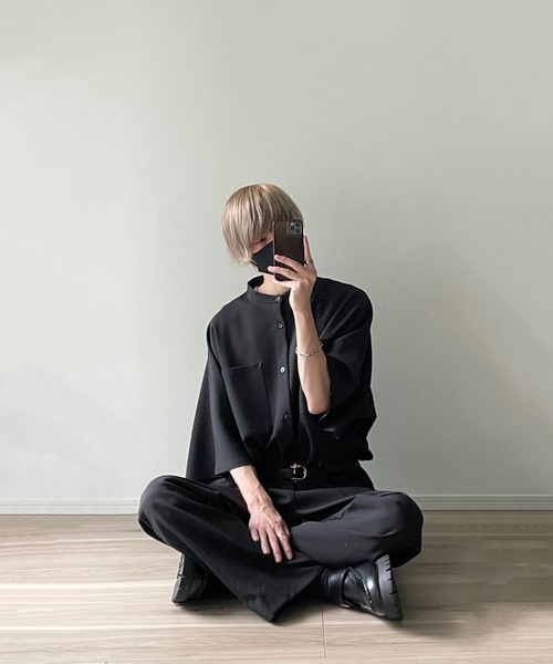 LILL(リル)の「ハーフスリーブドルマンバンドカラーシャツ(シャツ/ブラウス・メンズ・ホワイト/ライトブルー/ブラック/ダークグリーン/ブルー/グリーン/ライトグレー/ベージュ/ワイン/ダークグレー・S/M/L/XL)」の20枚目の写真