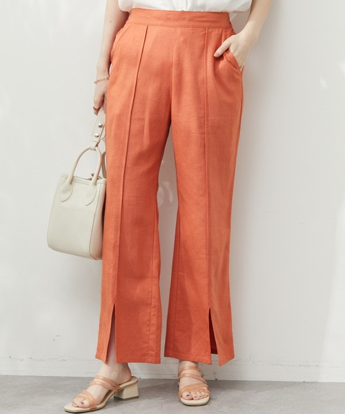 Green　Parks（グリーンパークス）の「ベルギーリネン混 スリット入りパンツ（その他パンツ・レディース・オレンジ/ブルー/ダークグレー/モカ・FREE）」の4枚目の写真