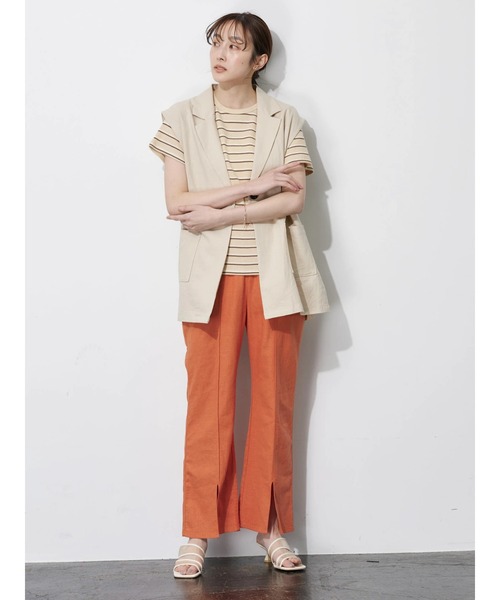 Green　Parks（グリーンパークス）の「ベルギーリネン混 スリット入りパンツ（その他パンツ・レディース・オレンジ/ブルー/ダークグレー/モカ・FREE）」の15枚目の写真