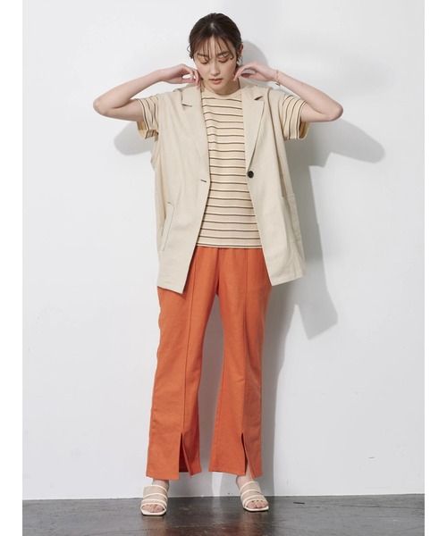 Green　Parks（グリーンパークス）の「ベルギーリネン混 スリット入りパンツ（その他パンツ・レディース・オレンジ/ブルー/ダークグレー/モカ・FREE）」の11枚目の写真