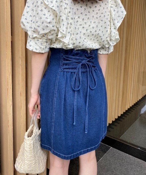 one after another NICE CLAUP(ワンアフターアナザーナイスクラップ)の「バックレースアップミニスカート(スカート・レディース・ブラック/グリーン系その他/ネイビー/ピンク・FREE)」の3枚目の写真