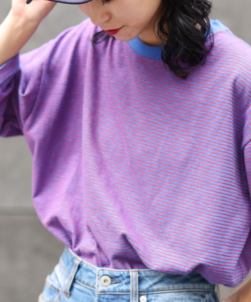 CIAOPANIC TYPY(チャオパニックティピー)の「レトロボーダーハーフスリーブTEE(Tシャツ/カットソー・メンズ・グレー/ブルー/サックスブルー/ピンク・S/M/L)」の1枚目の写真