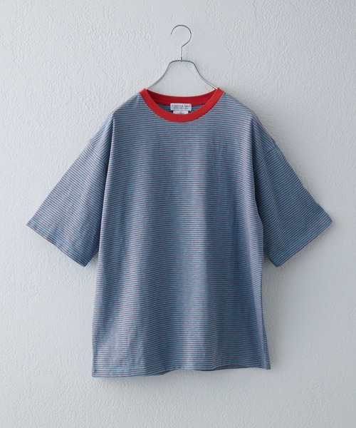 CIAOPANIC TYPY(チャオパニックティピー)の「レトロボーダーハーフスリーブTEE(Tシャツ/カットソー・メンズ・グレー/ブルー/サックスブルー/ピンク・S/M/L)」の9枚目の写真