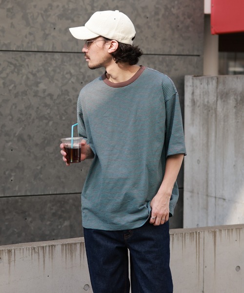 CIAOPANIC TYPY(チャオパニックティピー)の「レトロボーダーハーフスリーブTEE(Tシャツ/カットソー・メンズ・グレー/ブルー/サックスブルー/ピンク・S/M/L)」の11枚目の写真