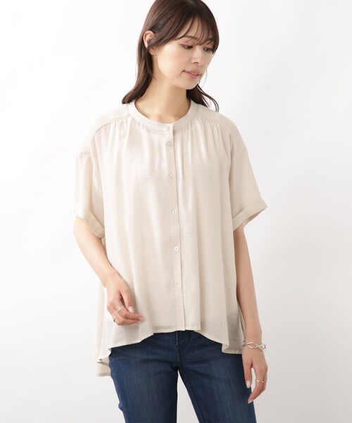 DRESKIP（ドレスキップ）の「◆バンドカラー裾フレアーブラウス（シャツ/ブラウス・レディース・オフホワイト/グレー系その他/グリーン/ライトベージュ・02/03/04）」の5枚目の写真