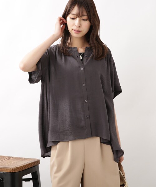 DRESKIP（ドレスキップ）の「◆バンドカラー裾フレアーブラウス（シャツ/ブラウス・レディース・オフホワイト/グレー系その他/グリーン/ライトベージュ・02/03/04）」の12枚目の写真