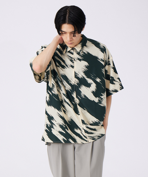 古着風 ヴィンテージ オーバーサイズZIP半袖 総柄シャツ（シャツ/ブラウス）｜ABAHOUSE（アバハウス）