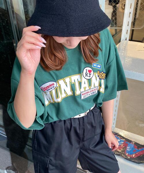 INGNI(イング)の「ワッペンカレッジロゴTシャツ(Tシャツ/カットソー・レディース・ネイビー/レッド/グリーン/ホワイト×グリーン/ホワイト×ブルー・M)」の4枚目の写真