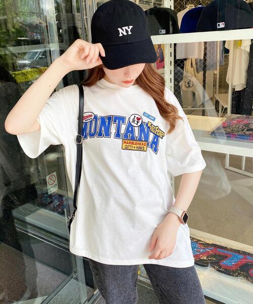 INGNI(イング)の「ワッペンカレッジロゴTシャツ(Tシャツ/カットソー・レディース・ネイビー/レッド/グリーン/ホワイト×グリーン/ホワイト×ブルー・M)」の6枚目の写真