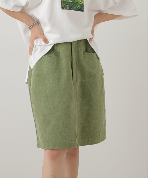 DOUBLE NAME（ダブルネーム）の「ウエスト釦ダイヤステッチひざ上丈スカート（スカート・レディース・カーキ/サックスブルー/キナリ・FREE）」の3枚目の写真