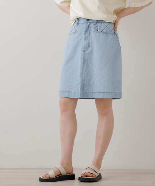 DOUBLE NAME（ダブルネーム）の「ウエスト釦ダイヤステッチひざ上丈スカート（スカート・レディース・カーキ/サックスブルー/キナリ・FREE）」の9枚目の写真