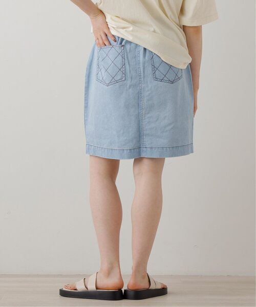 DOUBLE NAME（ダブルネーム）の「ウエスト釦ダイヤステッチひざ上丈スカート（スカート・レディース・カーキ/サックスブルー/キナリ・FREE）」の4枚目の写真