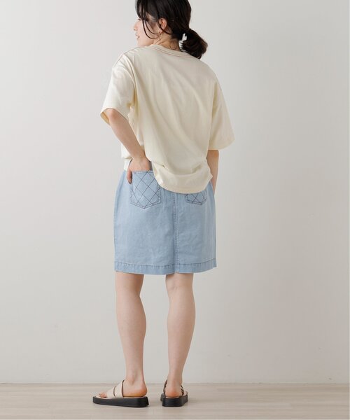 DOUBLE NAME（ダブルネーム）の「ウエスト釦ダイヤステッチひざ上丈スカート（スカート・レディース・カーキ/サックスブルー/キナリ・FREE）」の7枚目の写真