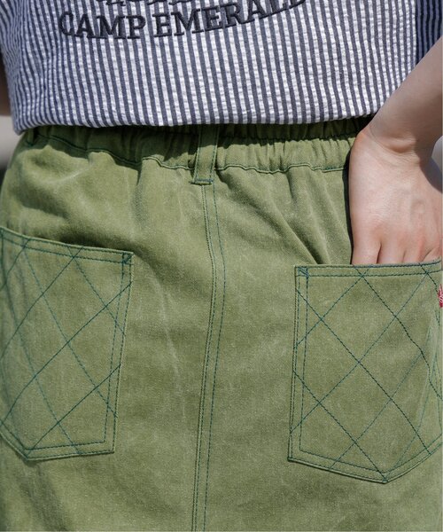 DOUBLE NAME（ダブルネーム）の「ウエスト釦ダイヤステッチひざ上丈スカート（スカート・レディース・カーキ/サックスブルー/キナリ・FREE）」の17枚目の写真