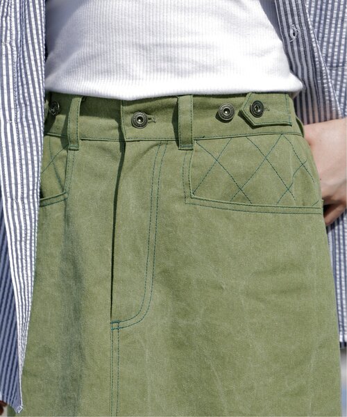 DOUBLE NAME（ダブルネーム）の「ウエスト釦ダイヤステッチひざ上丈スカート（スカート・レディース・カーキ/サックスブルー/キナリ・FREE）」の19枚目の写真