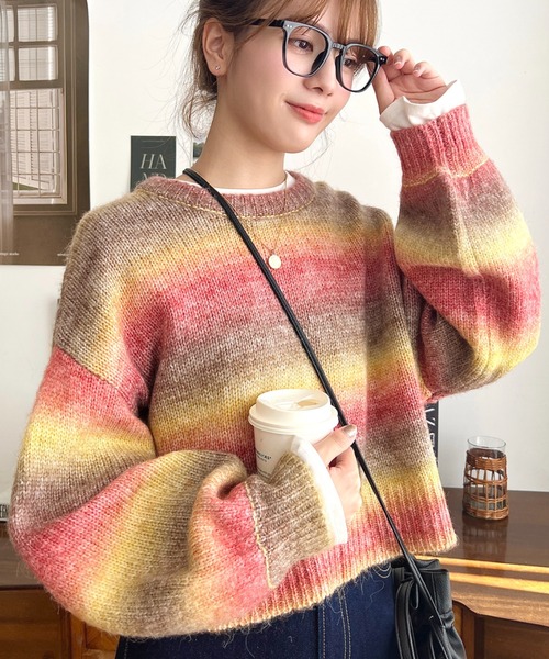 moment+（モーメントプラス）の「3G グラデーションニットプルオーバー