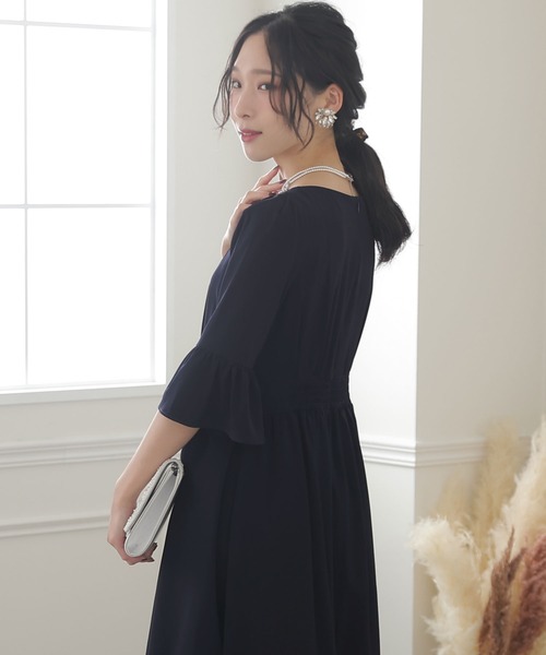 PourVous(プールヴー)の「イレギュラーヘムセレモニー 結婚式 パーティー ドレス オケージョン ミモレ丈&七分袖 フォーマル お呼ばれ 二次会 成人式 (ドレス・レディース・ベージュ/ネイビー/グレイッシュブルー・M/L)」の22枚目の写真