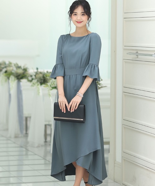 PourVous(プールヴー)の「イレギュラーヘムセレモニー 結婚式 パーティー ドレス オケージョン ミモレ丈&七分袖 フォーマル お呼ばれ 二次会 成人式 (ドレス・レディース・ベージュ/ネイビー/グレイッシュブルー・M/L)」の20枚目の写真