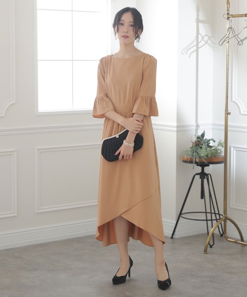 PourVous(プールヴー)の「イレギュラーヘムセレモニー 結婚式 パーティー ドレス オケージョン ミモレ丈&七分袖 フォーマル お呼ばれ 二次会 成人式 (ドレス・レディース・ベージュ/ネイビー/グレイッシュブルー・M/L)」の14枚目の写真