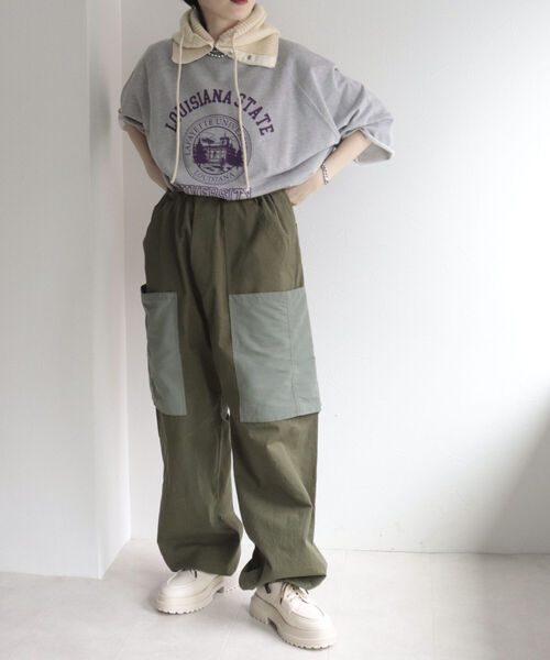 fredy emue（フレディエミュ）の「【ユニセックス】パラシュートパンツ（カーゴパンツ・レディース・オフホワイト/カーキ/ピンク・38）」の2枚目の写真