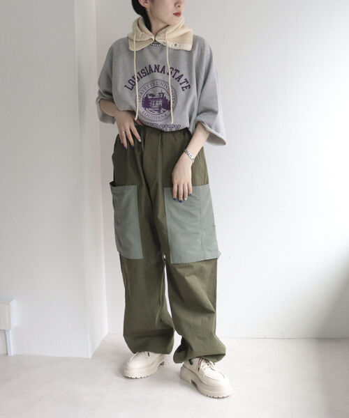 fredy emue（フレディエミュ）の「【ユニセックス】パラシュートパンツ（カーゴパンツ・レディース・オフホワイト/カーキ/ピンク・38）」の11枚目の写真