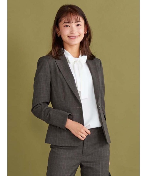 Perfect Suit FActory(パーフェクトスーツファクトリー)の「デレガントスーツ 格子テーラージャケット ブラウン(スーツジャケット・レディース・ブラウン・11号/9号)」の1枚目の写真