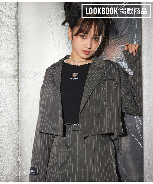 ANAP GiRL(アナップガール)の「ハートアキメローリブトップス(Tシャツ/カットソー・キッズ・ライトピンク/ブラック・XS/S/M)」の2枚目の写真