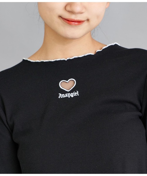 ANAP GiRL(アナップガール)の「ハートアキメローリブトップス(Tシャツ/カットソー・キッズ・ライトピンク/ブラック・XS/S/M)」の6枚目の写真